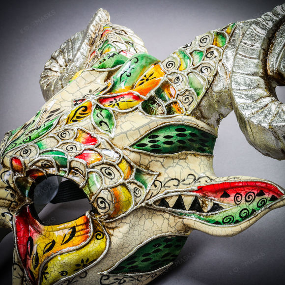 Krampus Ram Demon with Horns Venetian Devil Halloween Mask - Silver - Picture 7 of 9